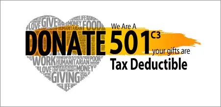A heart with words that say " donate 5 0 1 c 3 your tax deduction ".